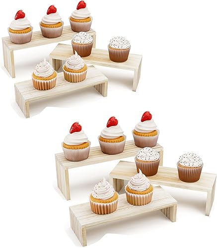 Miniatura 6 de Soporte de madera para exhibición, 6 paquetes de elevadores de madera para eventos de proveedores, soporte apilable de madera para cupcakes de 3