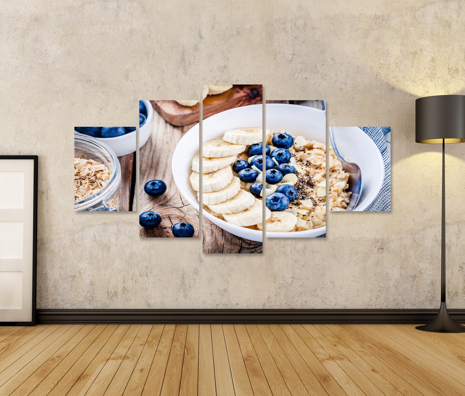 islandburner Prime Bild auf Leinwand Gesundes Frühstück mit Bananen Blaubeeren und Haferflocken Bilder Wandbilder Poster