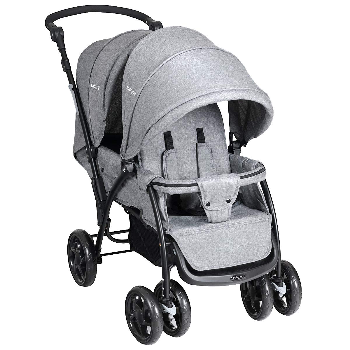 Buy GYMAX Double Seat Stroller with Adjustable Push Handle and Foot