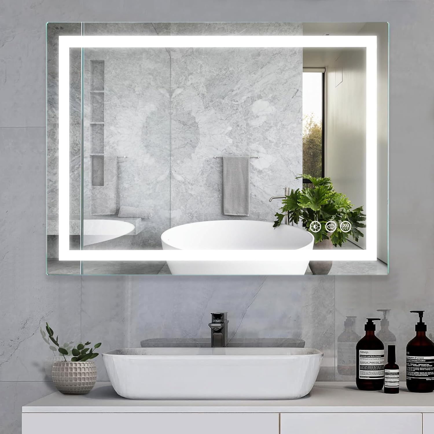 LED Bathroom Mirror, 36x28 inch Frontlit Bathroom Vanity Mirrors with Lights, Mirrors for Wall with Smart Touch Button, 3 Colors, Anti-Fog, Memory, Stepless Dimmable Makeup Mirror