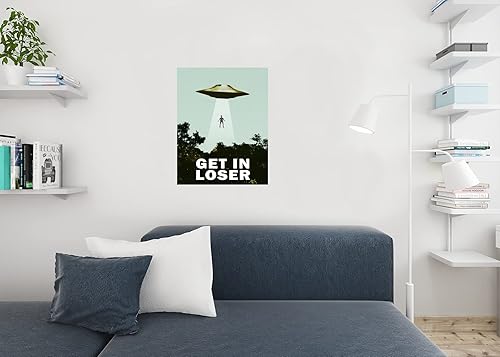 Miniatura 5 de Póster con texto en inglés Get In Loser UFO Alien Abduction I Want To Believe, divertido póster de nave espacial radiante con imagen de ser humano y