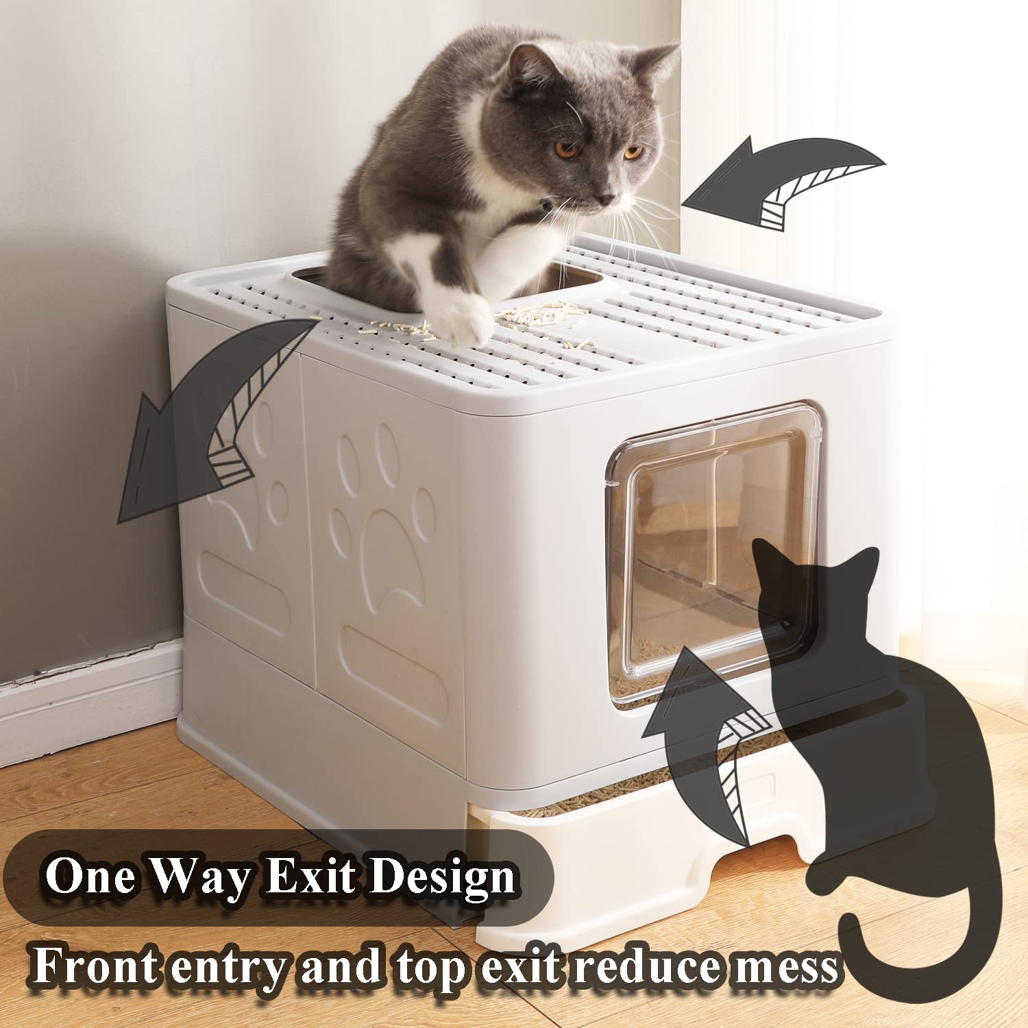 Lettiera Chiusa Per Gatti Con Coperchio Filtrante, Cassetto Estraibile E Paletta Inclusa, Dimensioni 51x41x38 Cm, Ingresso Anteriore E Uscita Superiore