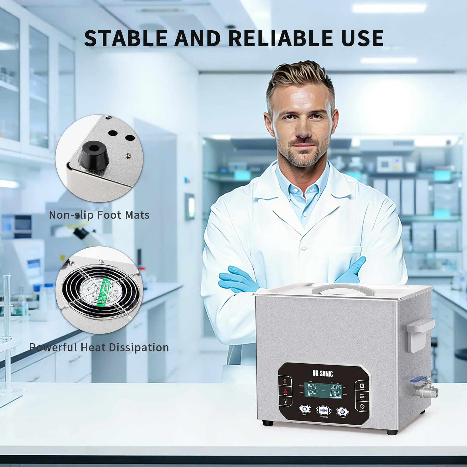 DK SONIC Nettoyeur à ultrasons 10L 240W, Nettoyeur à Ultrasons Robuste avec Commande Tactile Intelligente, Cinq Modes pour Moteurs de Moto, Carburateurs, Chaînes (Panier Inclus)