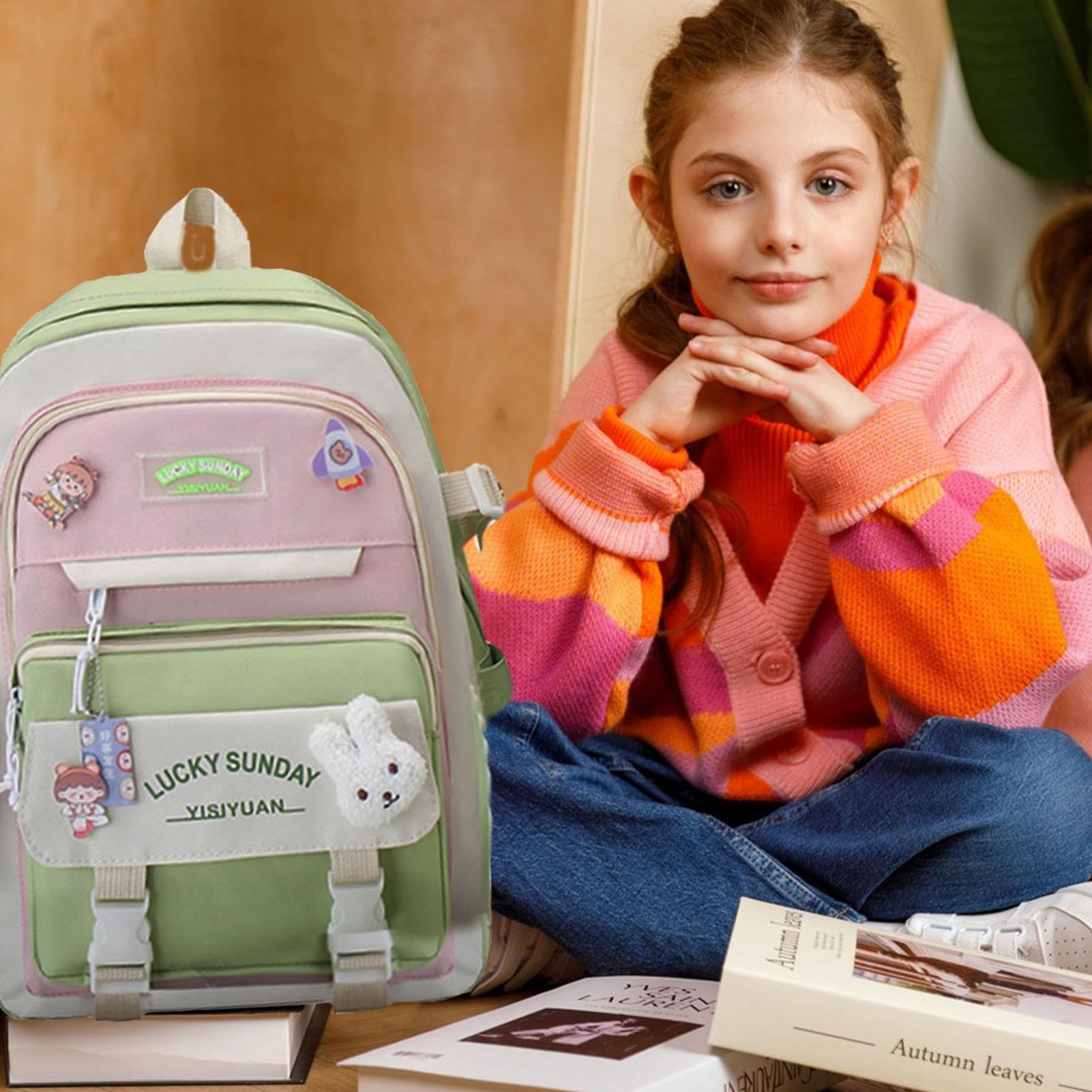 Juego de mochila escolar de 5 piezas, mochila para niñas, juego combinado para mochilas de lona, bonita mochila escolar para adolescentes, bolsas de transporte para niños y niñas