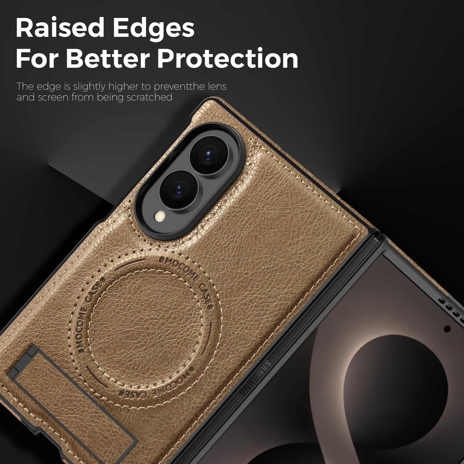 Funda para Samsung Galaxy Z Fold 8 con Soporte Integrado, Dorado | Soporte Ajustable hasta 60°, Anillo Magnético Integrado, Estructura de PC y TPU, Bordes Elevados, Acabado Exterior de PU