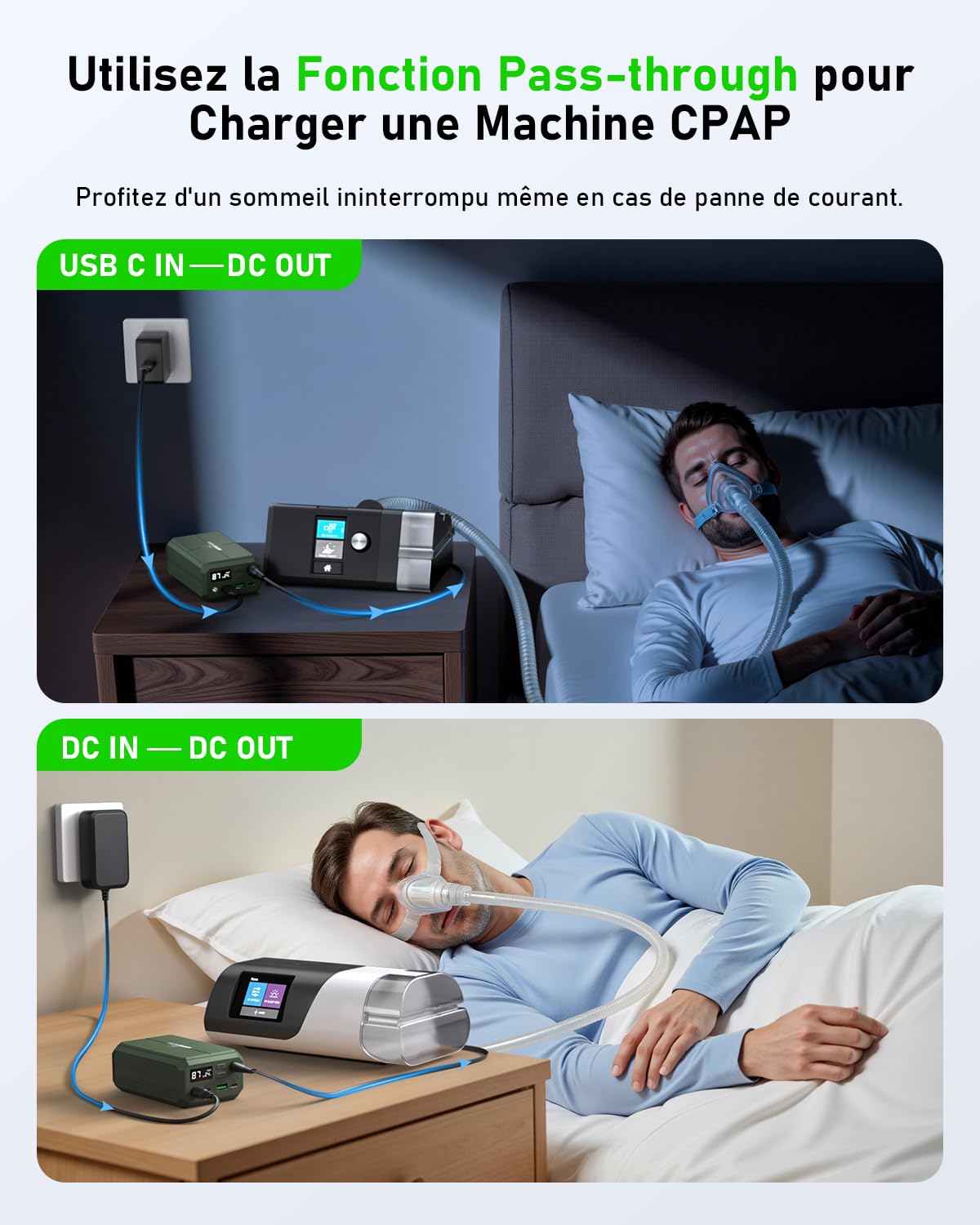 EASYLONGER ES270 CPAP Batterie pour Voyage en Avion 99Wh Batterie CPAP pour Camping CPAP Power Bank pour ResMed AirMini, AirSense 11/10, AirCurve 11, Sefam EcoStar/S.Box/Néa, BMC M1 Mini, DreamStation