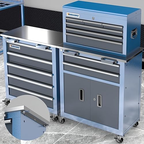 Miniatura 8 de LARBANKE Caja de herramientas rodante, caja de herramientas de 8 cajones y caja de herramientas de 5 cajones, con hebilla de conexión, caja de