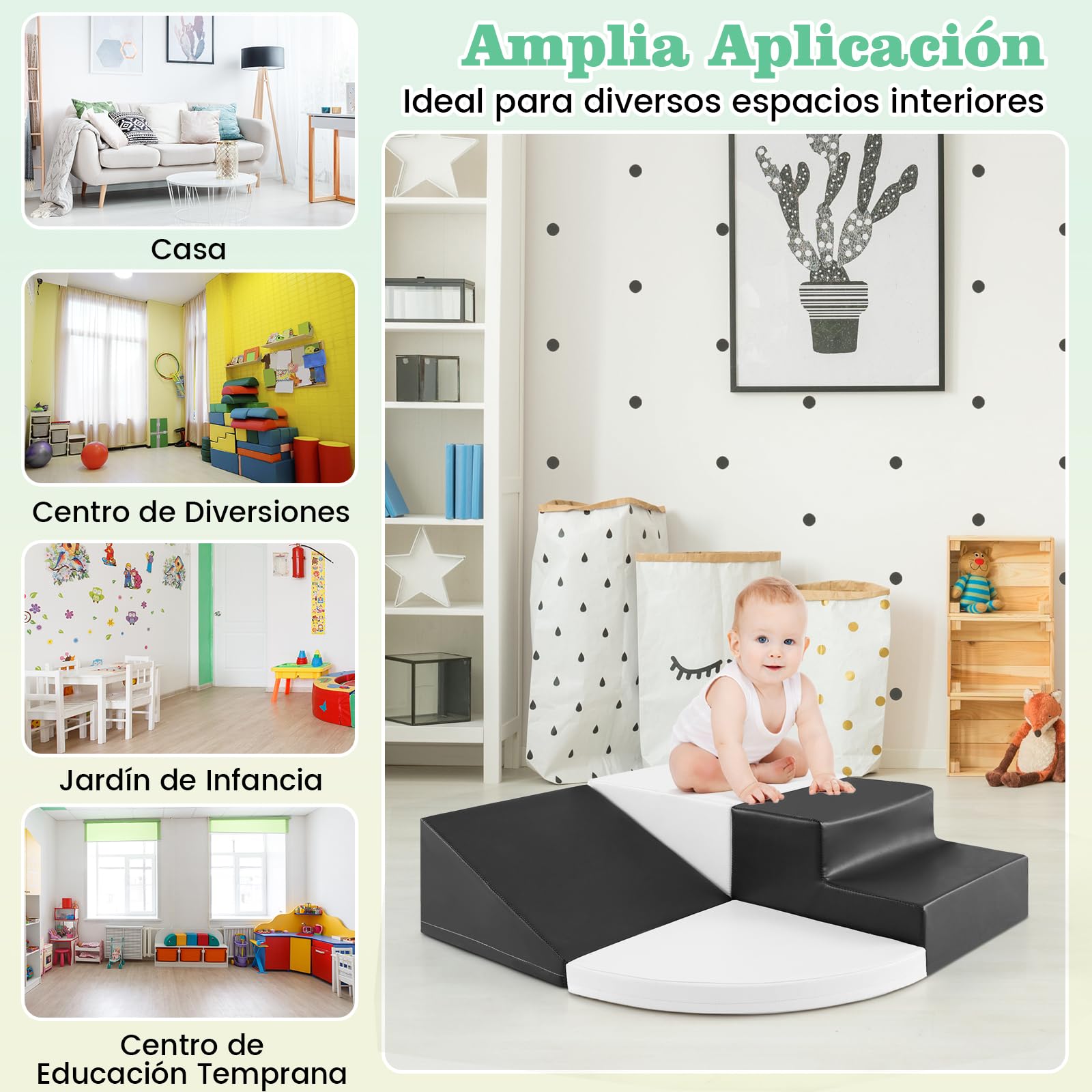 COSTWAY Juego de Bloques de Espuma Grandes para Bebé Bloques de Construcción Juguetes Educativos Ideal para Escalar Deslizar Gatear (Blanco y Gris)