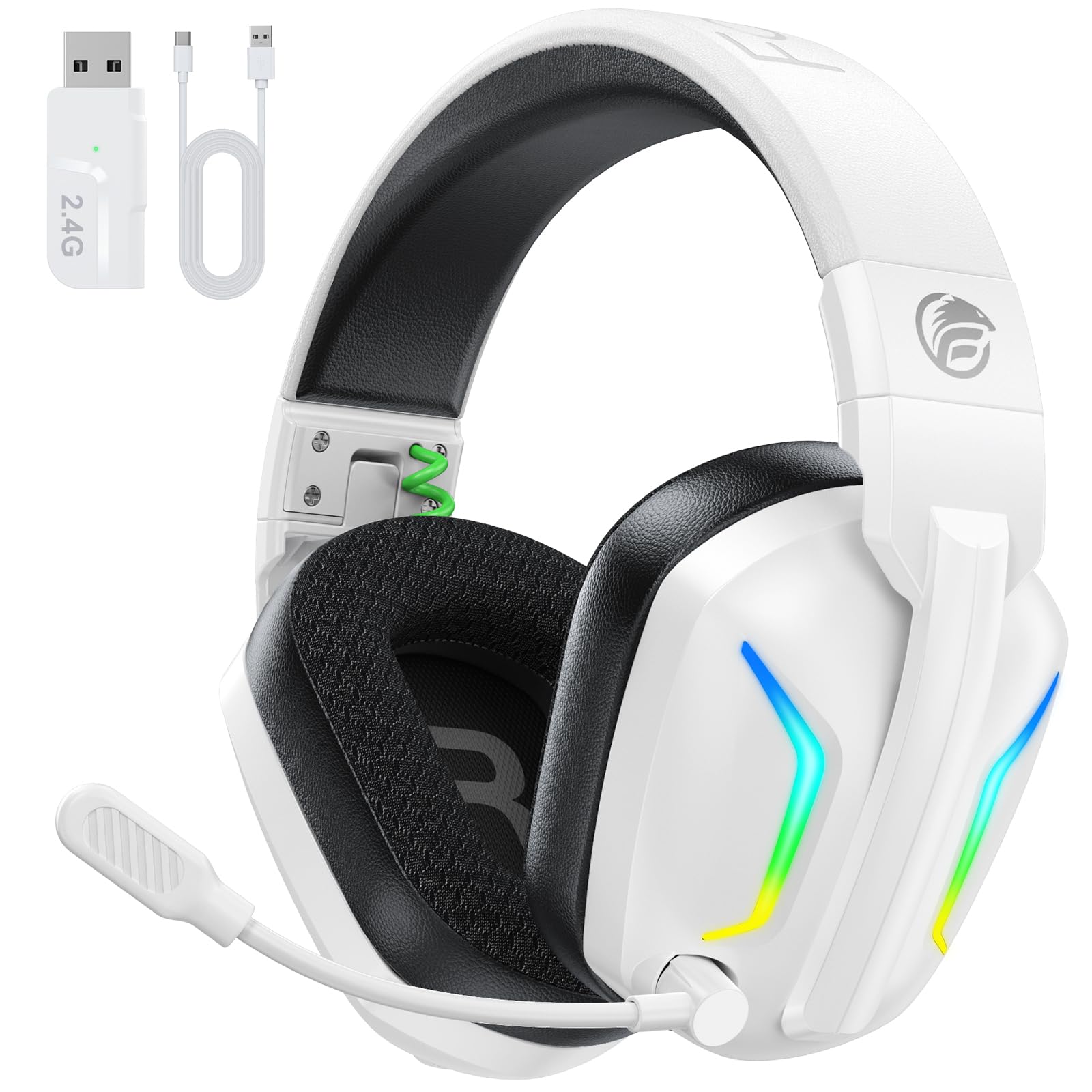 Fachixy Bluetooth Headset, 2,4G Gaming Headset Wireless mit Mikrofon für PS5, PS4, PC, Switch, Mac, Faltbarer Surround Sound Noise Cancelling Kopfhörer mit LED Licht, Über 50 Stunden Akkulaufzeit