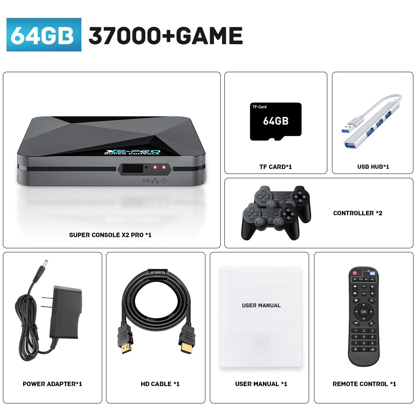 Kinhank Console di gioco retrò, Super Console X2 Pro integrata 100000+ giochi, console per videogiochi Android 9.0/Emuelec 4.6, uscita 4K UHD, 2.4G/5G, BT 5.0