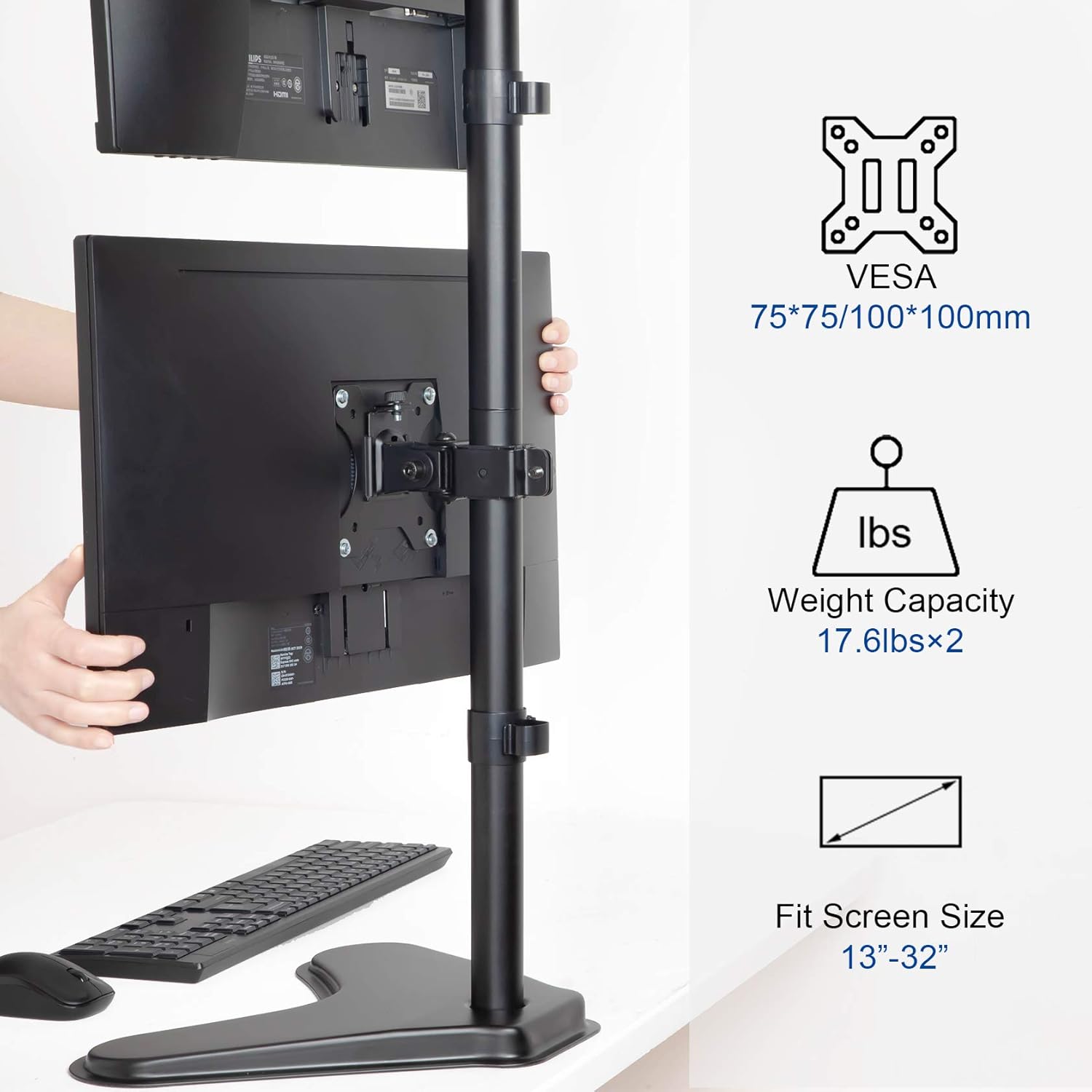 Electronics VESA 75x75 100x100 2 Screen Vertical Stackable Monitor