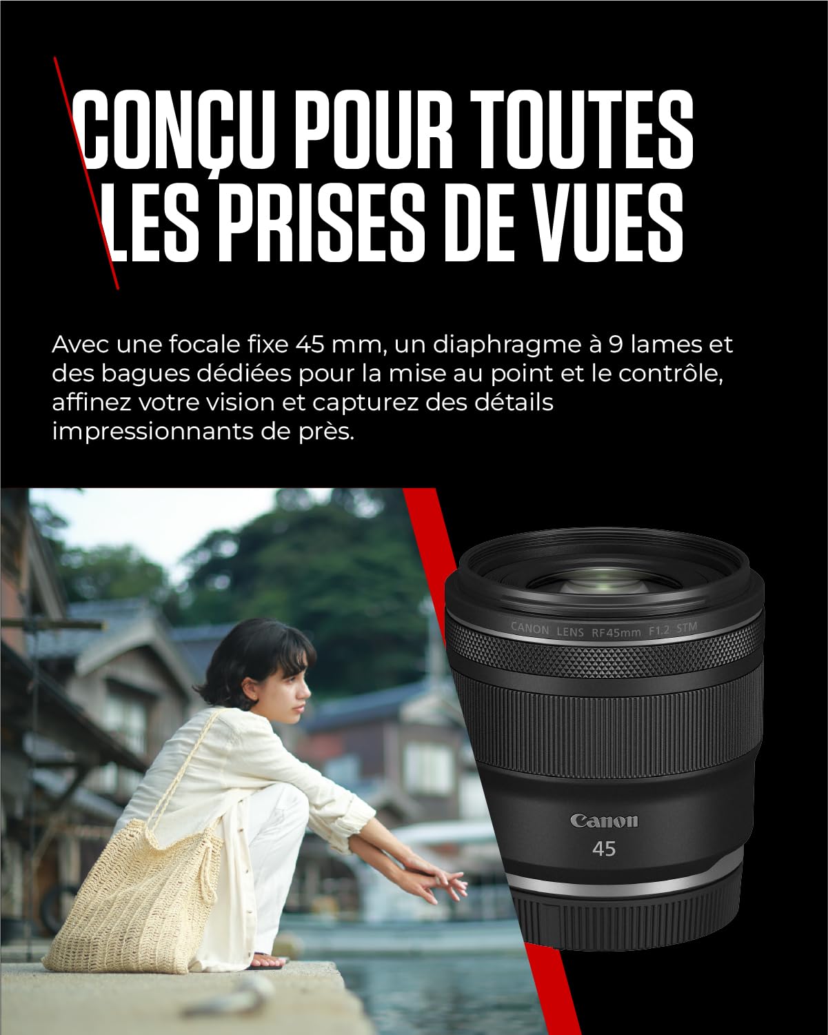 Objectif Canon RF 45mm F1.2 STM – Objectif Canon Lumineux pour Appareil Photo numérique | Idéal pour Portraits, léger et Compact | Compatible Canon EOS R