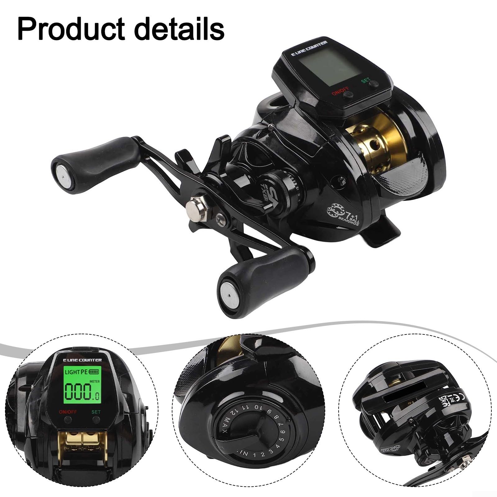 Carrete de pesca Baitcasting con pantalla digital, alta velocidad 7.2:1, alarma de picadura de pescado, posicionamiento de profundidad, 10 frijoles magnéticos, carga USB