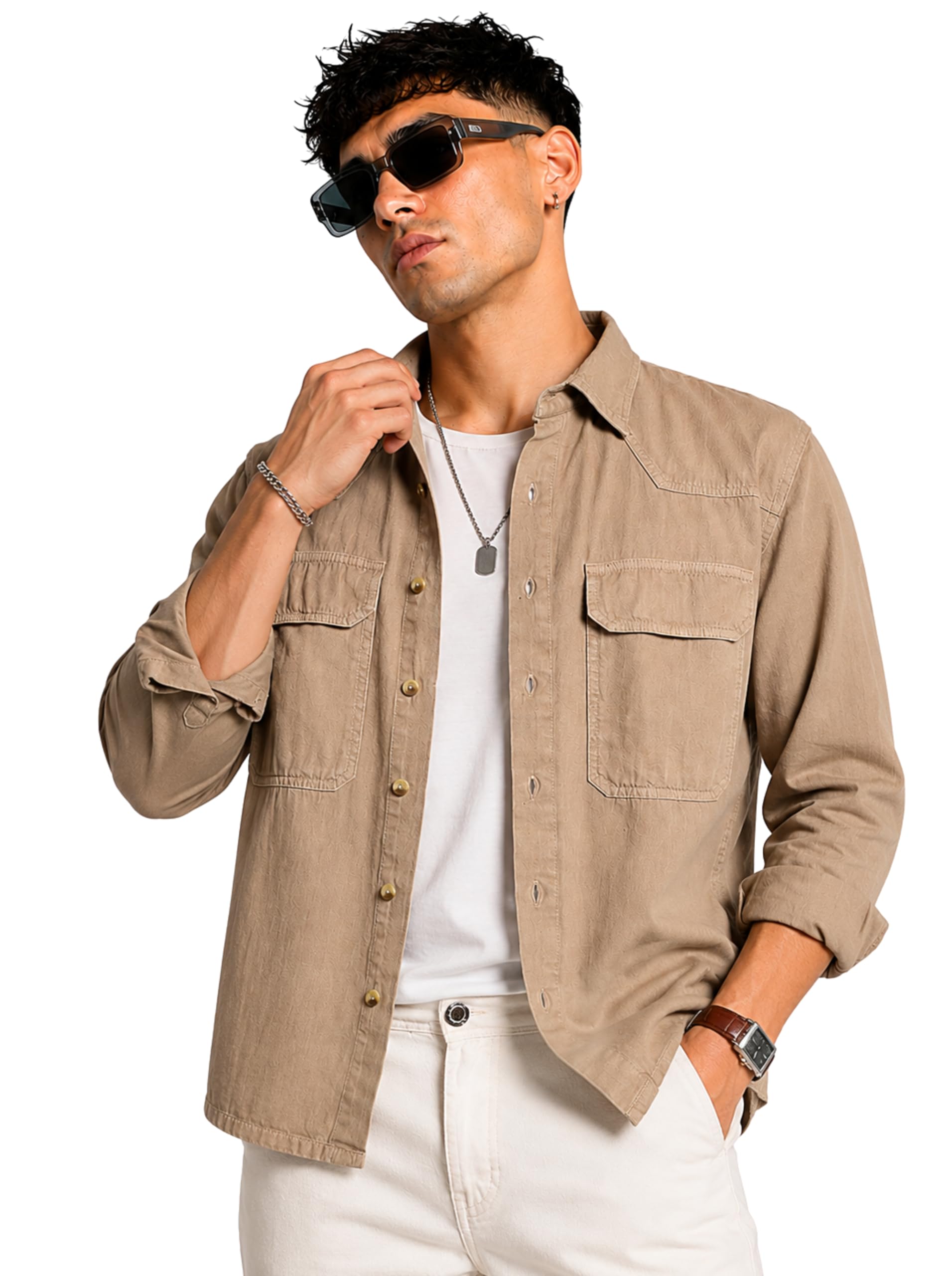inkd Men's Shacket Shirt - 100% Cotton | Relaxed Fit | Colored Denim Shirt for Men | Full Sleeve | Soft & Comfortable | Overshirt | Premium Buttons-picture-11