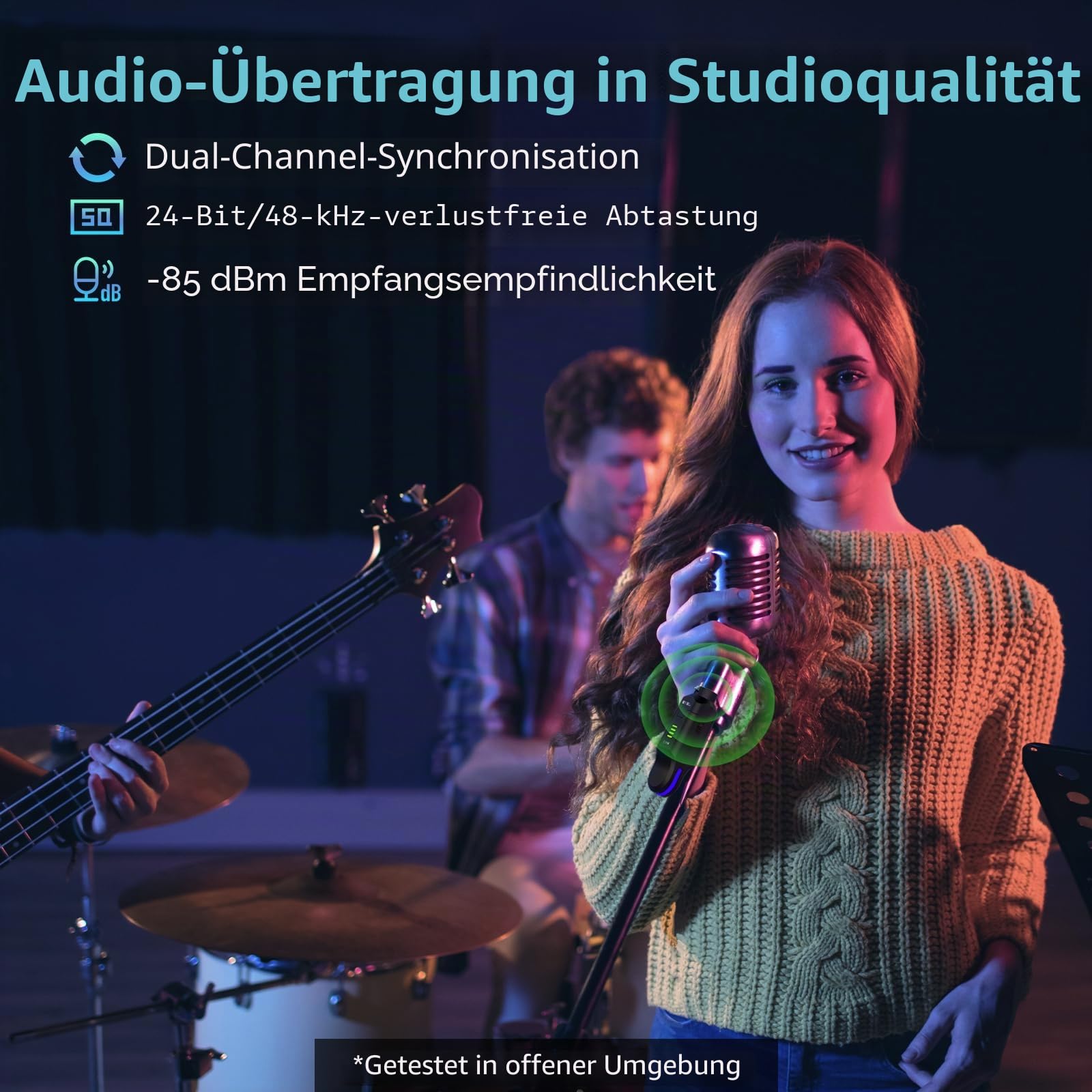 JOYO Kabelloses Mikrofonsystem, 2,4 GHz, 4 Kanäle, XLR-Sender/Empfänger für dynamisches Mikrofon/Phantom, Adapter für Sono, Mixer, Audio, Kirche, Studio (MW-2)