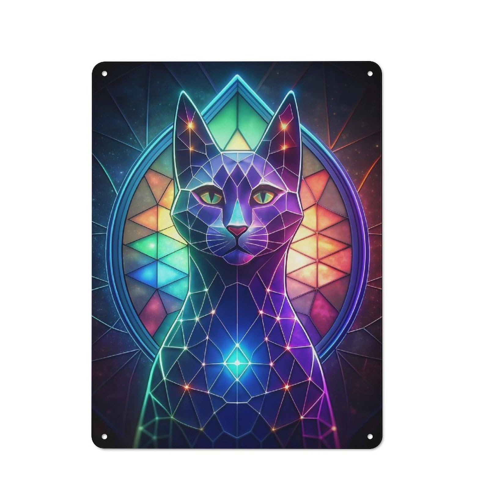 Junmoney Neon Cat Stained Glass Rustic Metal Wall Decor 40X30cm, Country Metal Sign For Kitchen, Cottage, Porch Or Garden Room