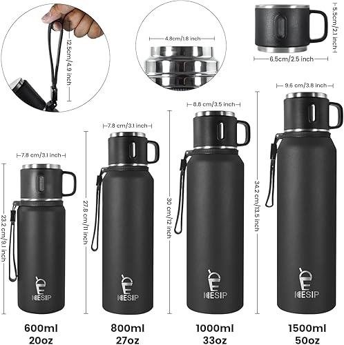 Miniatura 2 de Botella aislada de acero inoxidable, 20 onzas con taza, botella de agua aislada al vacío, termo para bebidas calientesbebidas frías, viaje con