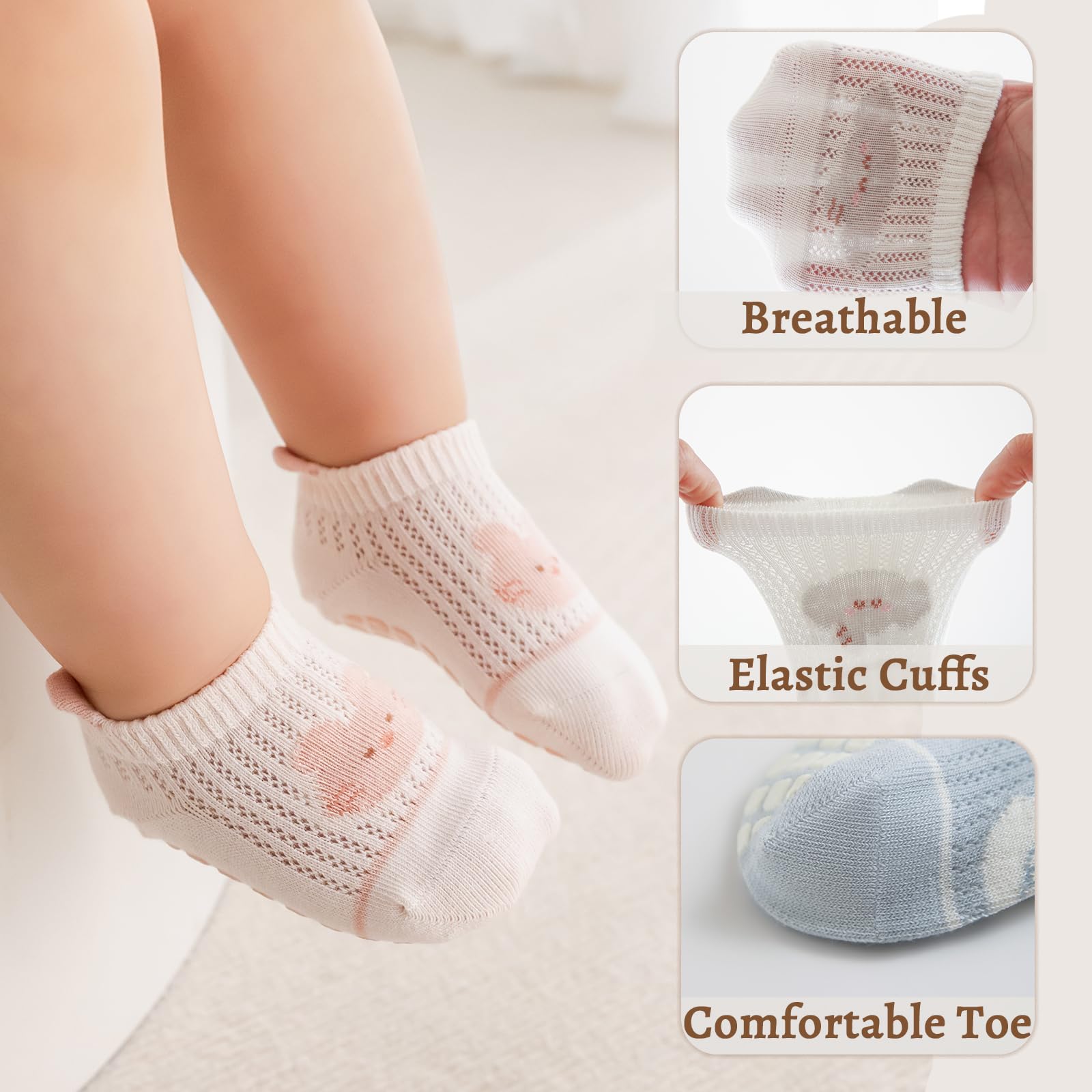 Bebé Antideslizante Tobillo Calcetines con Agarre Algodón Transpirables para Bebés Niños Niñas 5 Par Multicolores - 4