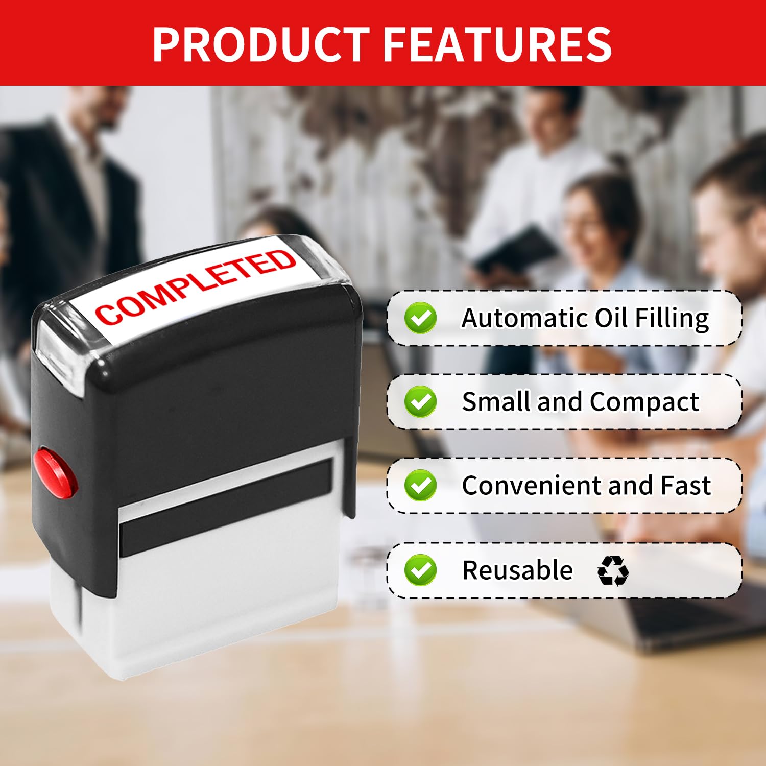 Onperpoe Self-Inking Rubber Stamp - Refillable Red Ink Label for Home School and Office (Completed), 4.6*6.7*2.6cm - Image 4