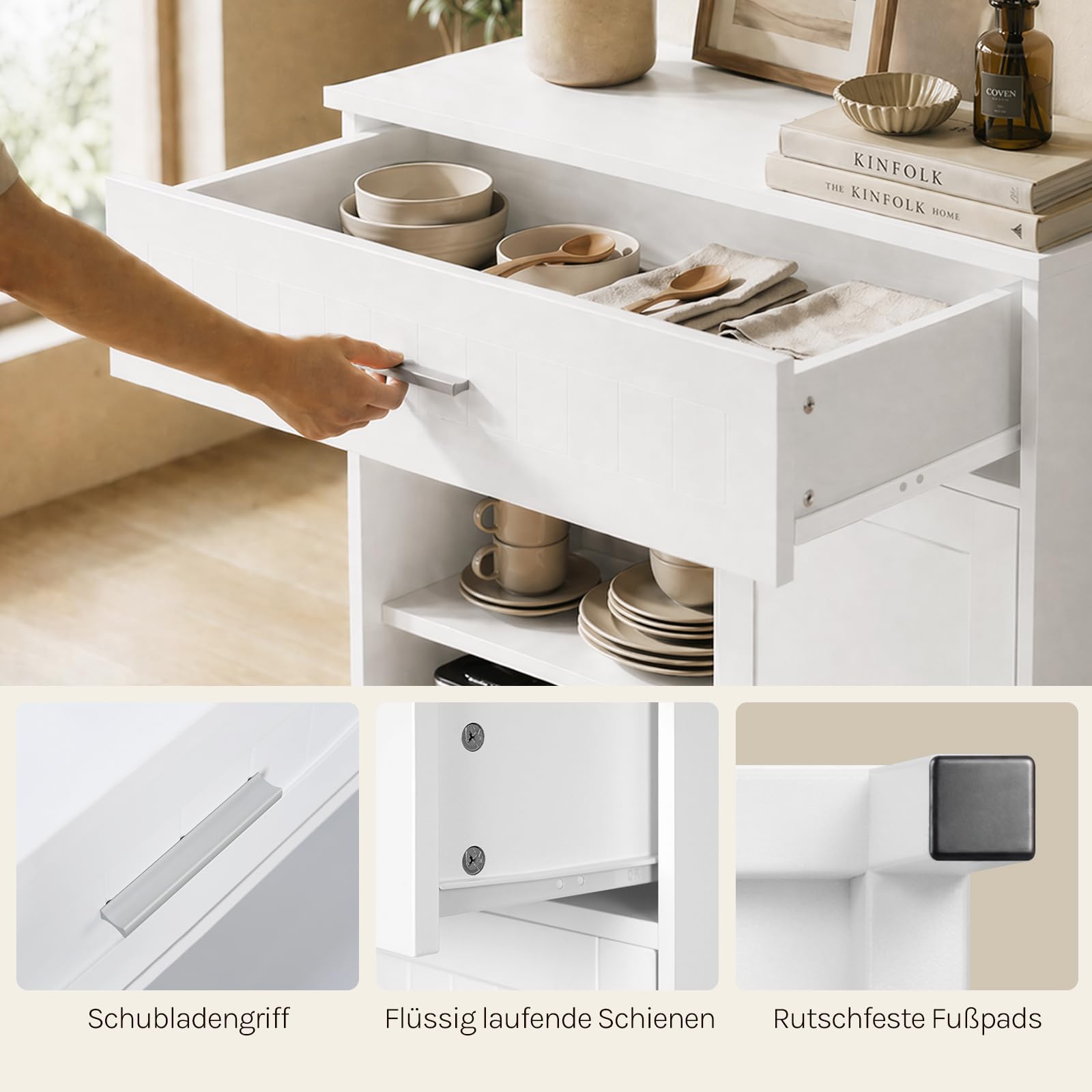 WOLTU Sideboard, Küchenschrank mit Arbeitsplatte, Aufbewahrungsschrank mit Schiebetür Schublade und verstellbare Ablage, für Küche Wohnzimmer Esszimmer, 70x80,2x30 cm, Weiß