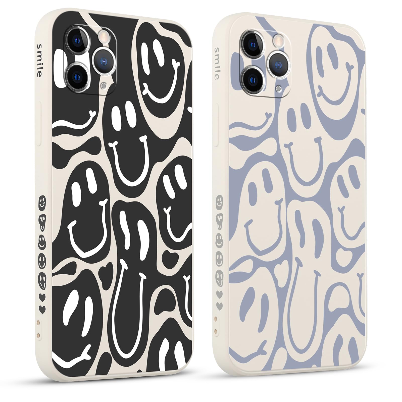 Pnakqil 2 Piezas Funda para iPhone 11 Pro 5,8", Funny Cute Feliz Face Grimace Cara Sonriente Fundas Estética TPU Ultrafina Proteger Caso con Cámara Suave Carcasa Silicona Protección Cover