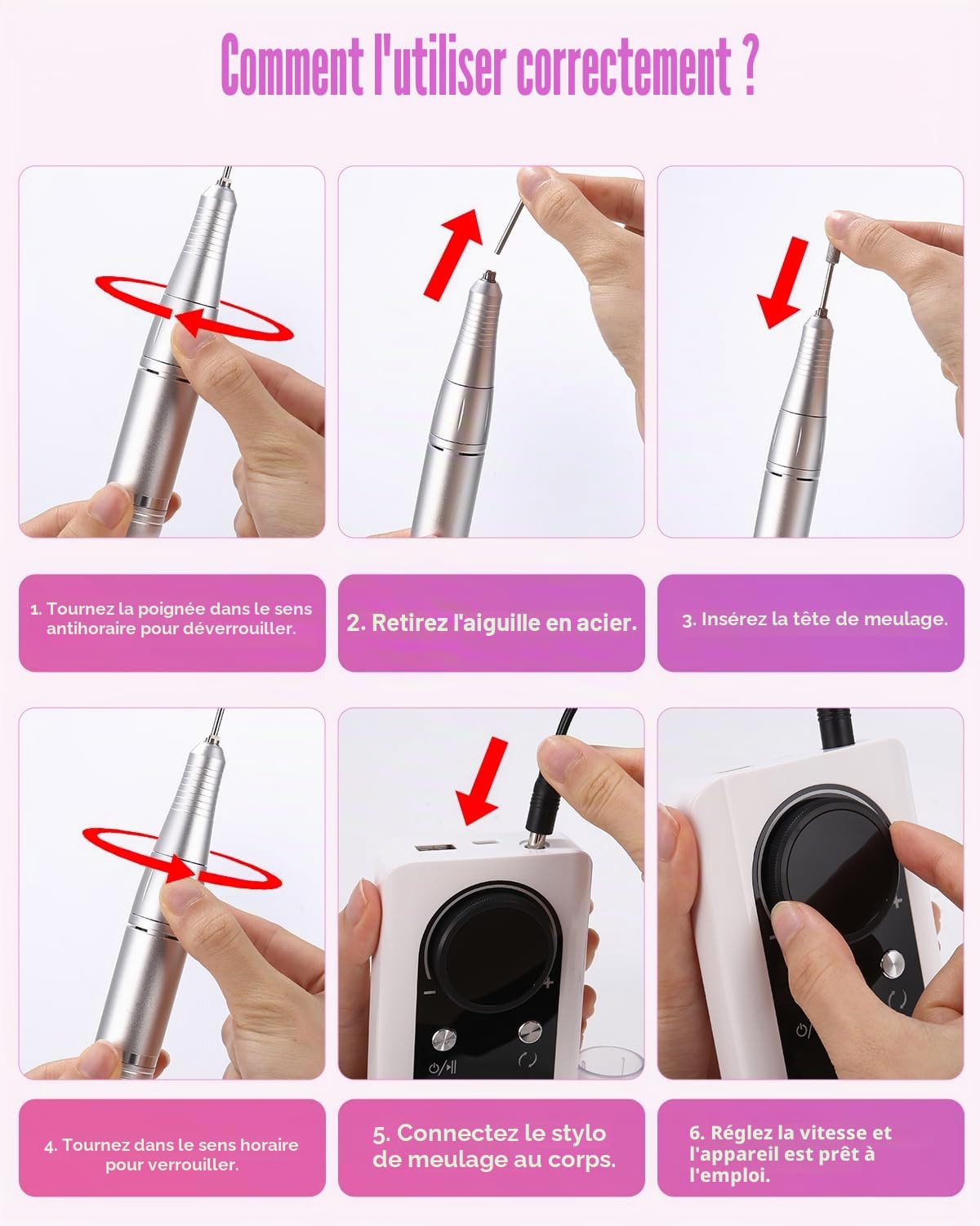 Ponceuse pour Ongles Professionnelle,45000 RPM Lime a Ongle Electrique Rechargeable,Machine Maucure Pédicure Portable,Ponceuse Ongle Avec LED Écran,pour Pédicure Manucure pour Salon/Maison