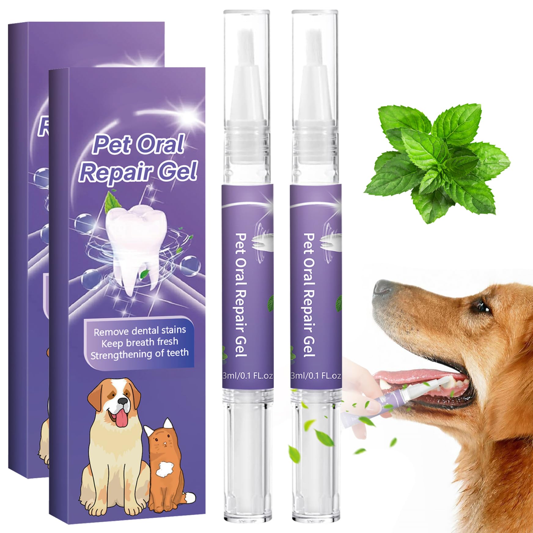 2Pcs Pet Oral Repair Gel, 20g Pet Oral Repair Gel for Dogs Cats Pet Mint Breath Freshener Tooth Pen Removing Tartar Pet Toothpaste for Dog, Cat