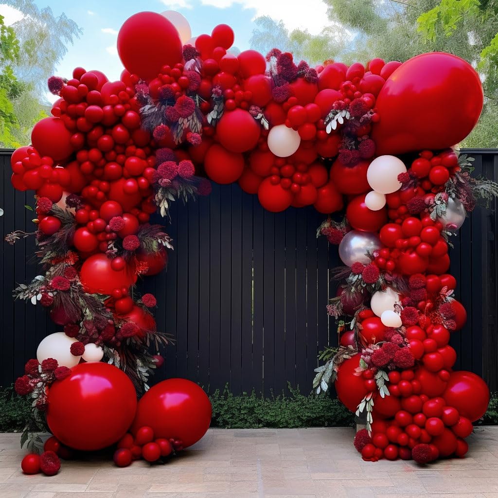Guirnalda de globos rojos y blancos de doble relleno, globos rojos y ...