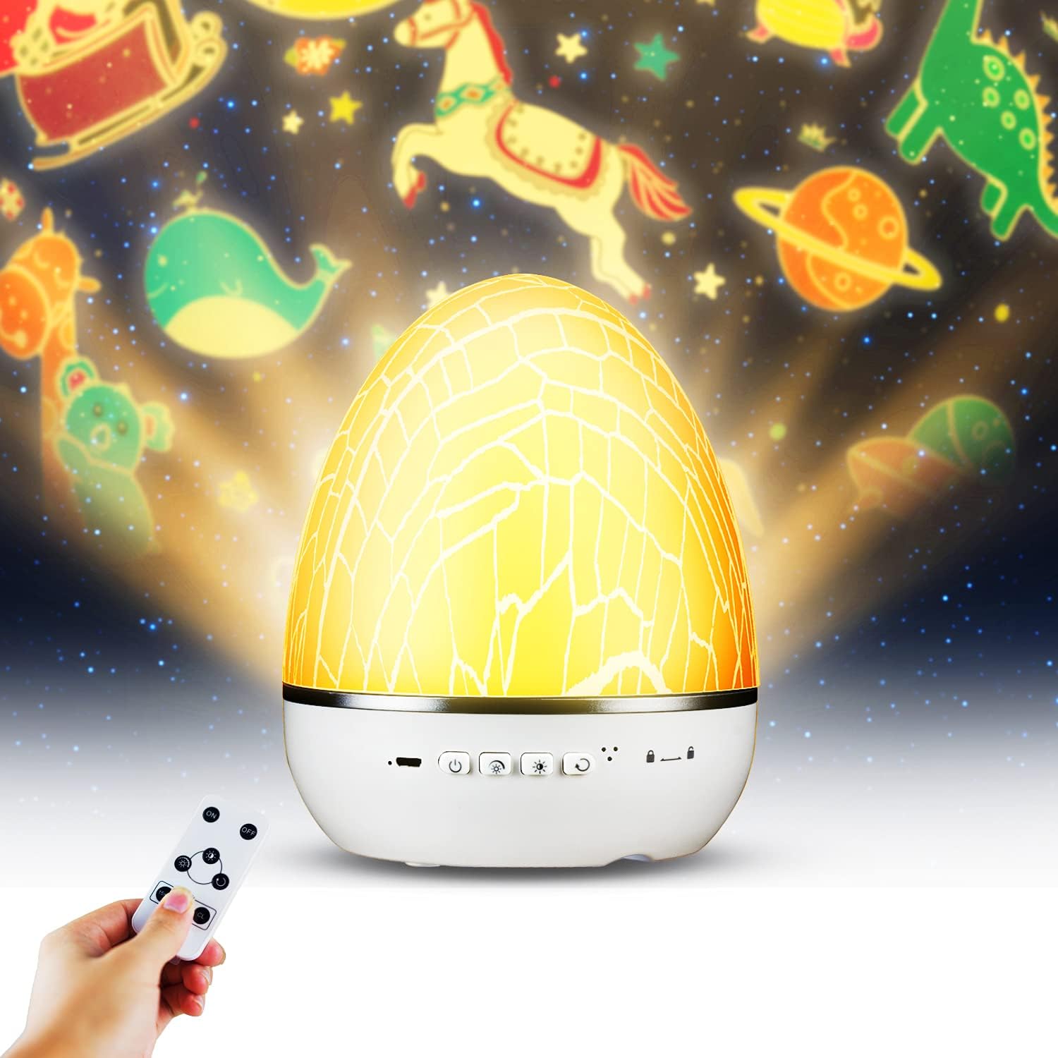 Makion Night Light Projector for Kids, Dinosaur Eggshell Rotating