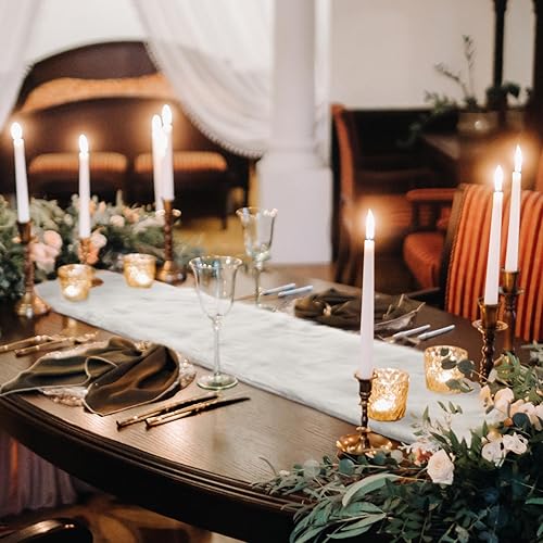 Moukeren Camino de mesa largo de piel sintética de 13.78 x 47.24 pulgadas, tapete de felpa de lujo blanco navideño para invierno, pieza central