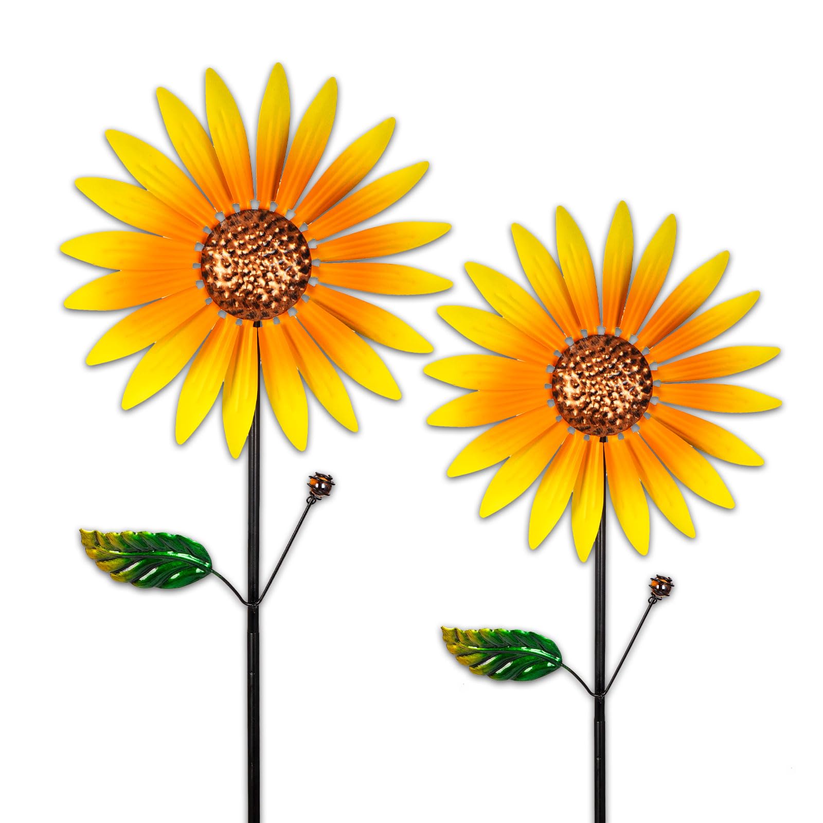 pearlstar Sonnenblume Windrad Metall, 2er-Pack Windspiel Garten Mit Metallpfahl, 94cmx25cm Windspinner Gartendeko Für Draußen Balkon Terrasse Rasen