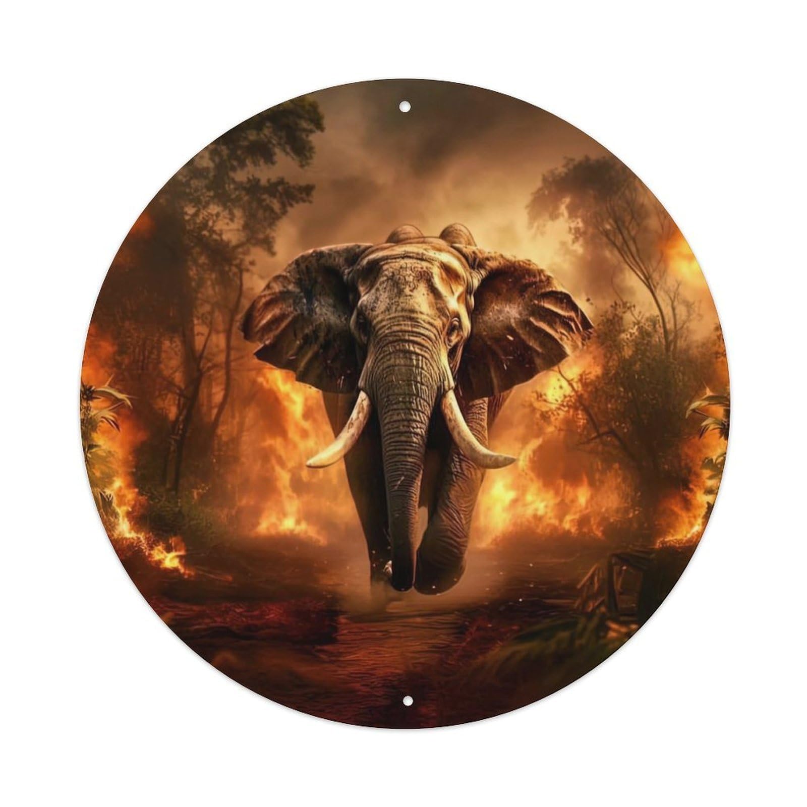 Animal Artwork Elephant Running in Fire Vintage Metal Tin Sign Plaque Wall Decor for Cafe, Club Bar, Office, Garden Metal Poster 8x8Inch