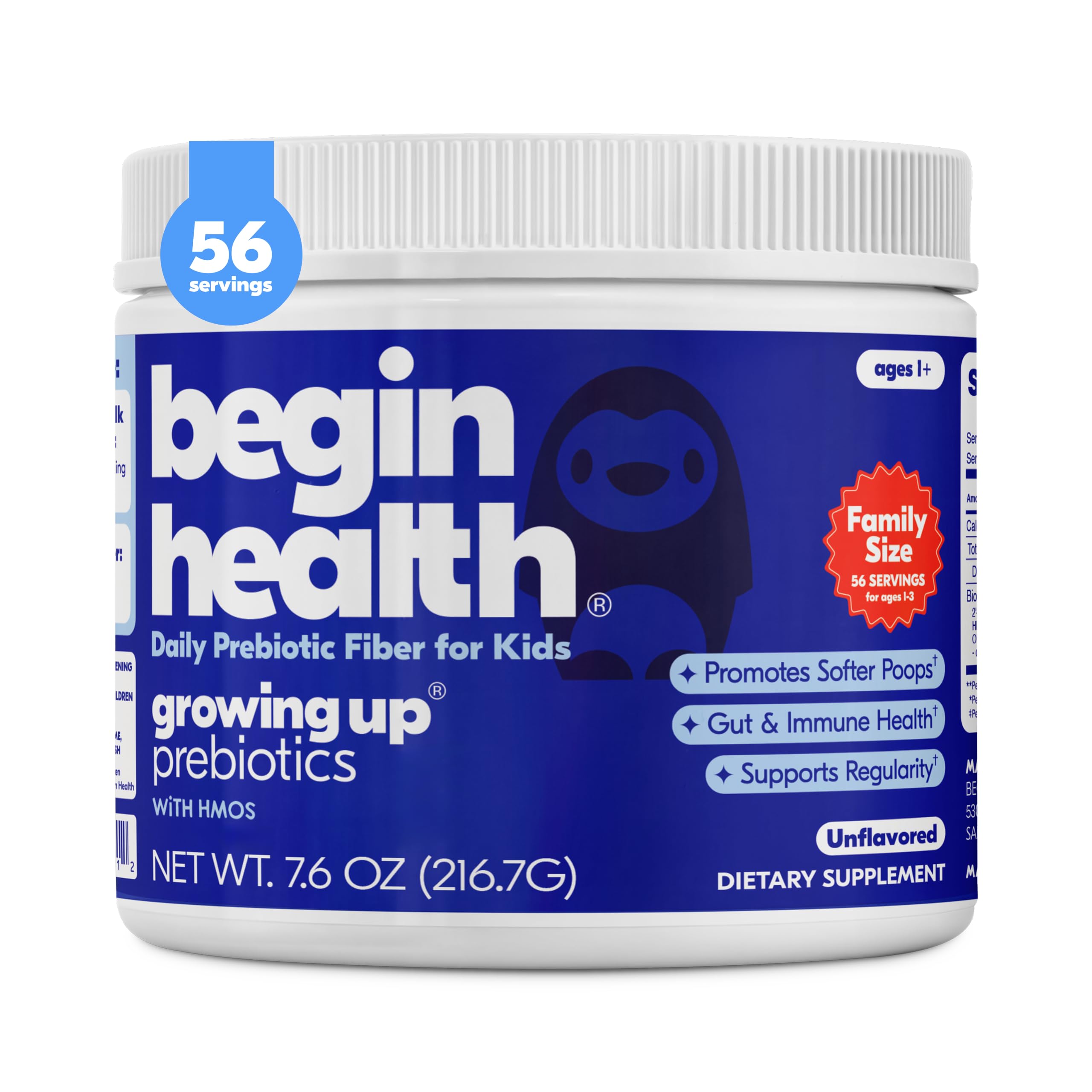 Begin Health – Prebiótico infantil com 2’-FL HMO e fibra de raiz de chicória 3 g por porção – 56 porções