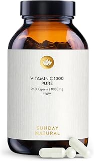 SUNDAY NATURAL® Pure Vitamin C Hochdosiert – Reines Vitamin C 1000mg pro Kapsel – Hochwertige Ascorbinsäure mit ≥ 99 % Reinheit - 240 vegane Kapseln – Laborgeprüft, ohne weitere Zusätze