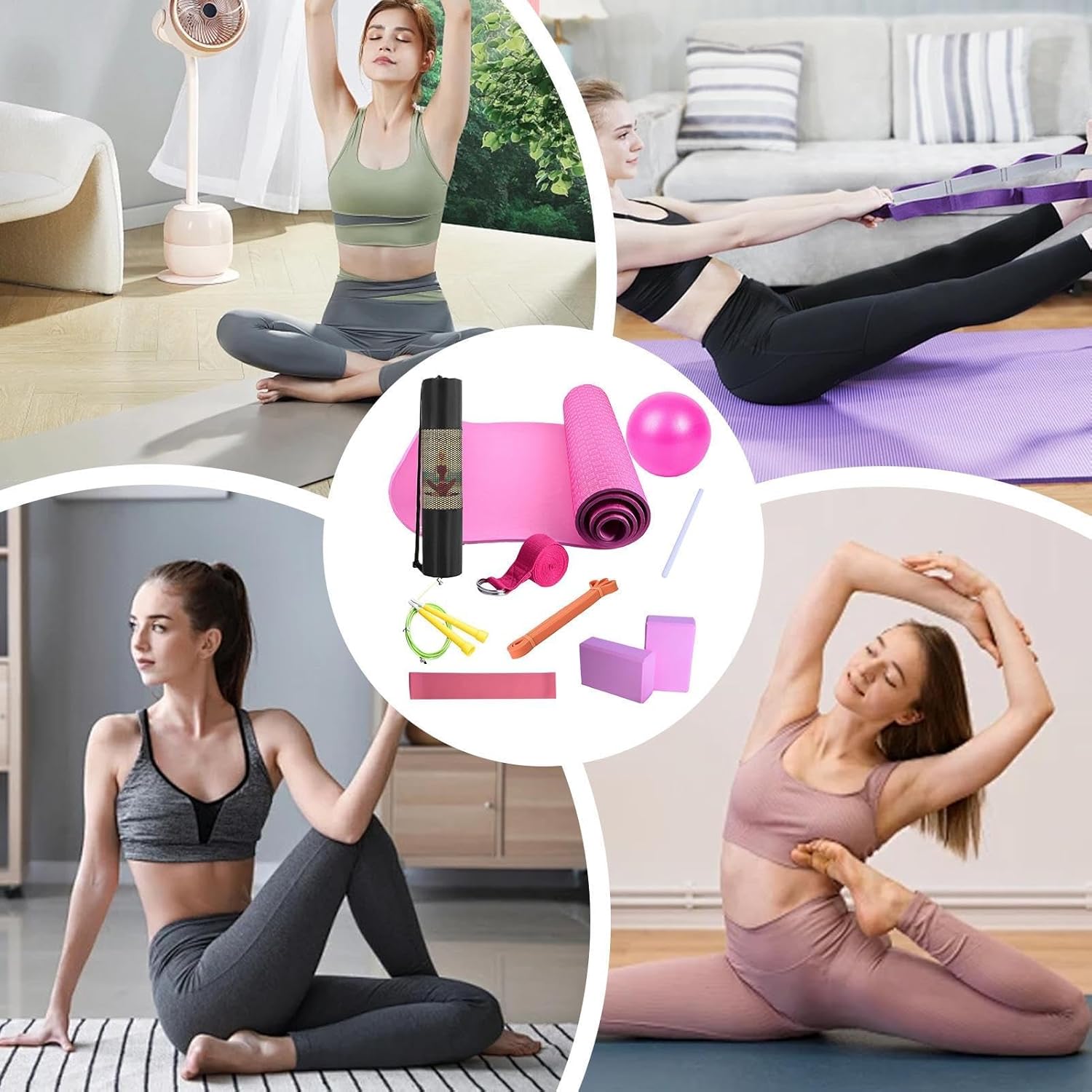 Yoga Set for Beginners, Beginners Yoga Kit, Yoga Mat with Carry Bag, Portable Resi Band, Training Equipment for Home Fitness Pilates, Stretching