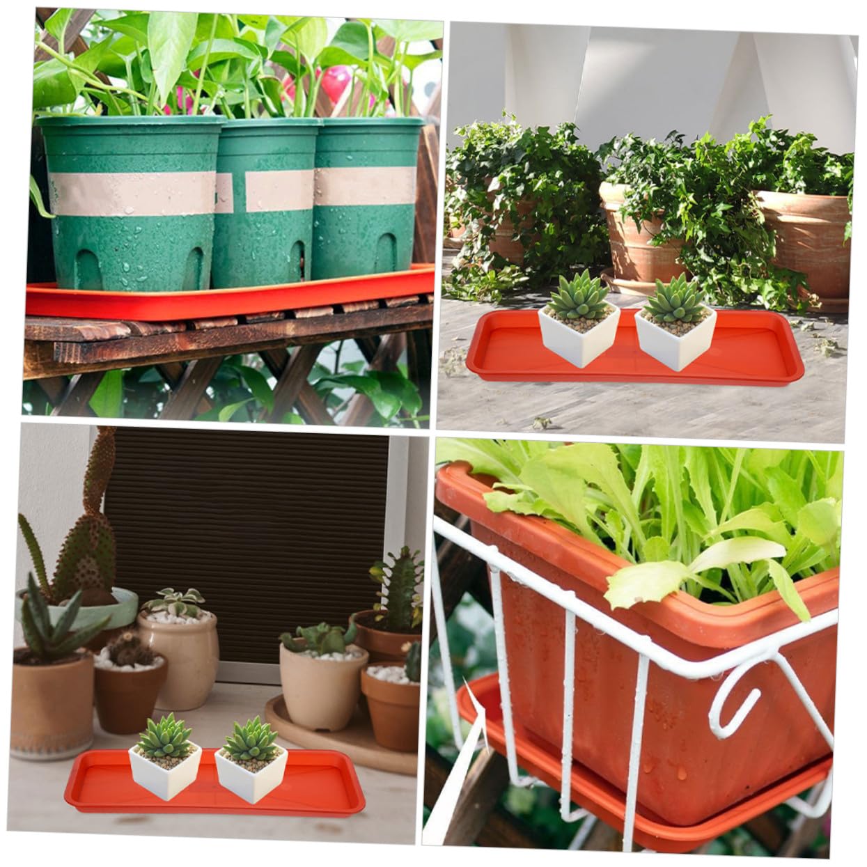 12 Bandejas Rectangulares de Plástico para Plantas Interiores y Exteriores, Bandejas de Riego Duraderas Color Ladrillo, Aptas para Macetas, Platillos Reutilizables para Jardinería