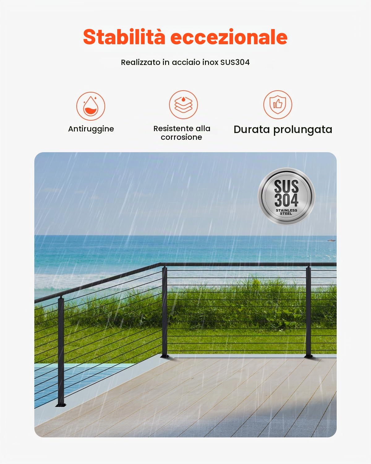 VEVOR Ringhiera per Recinzione da Balcone 1067x100x100 mm Palo per Pannello da Giardino Balcone Fori a Forma L in Acciaio Inox, Picchetti Preforati, Kit di Palo per Balaustrata da Terrazza