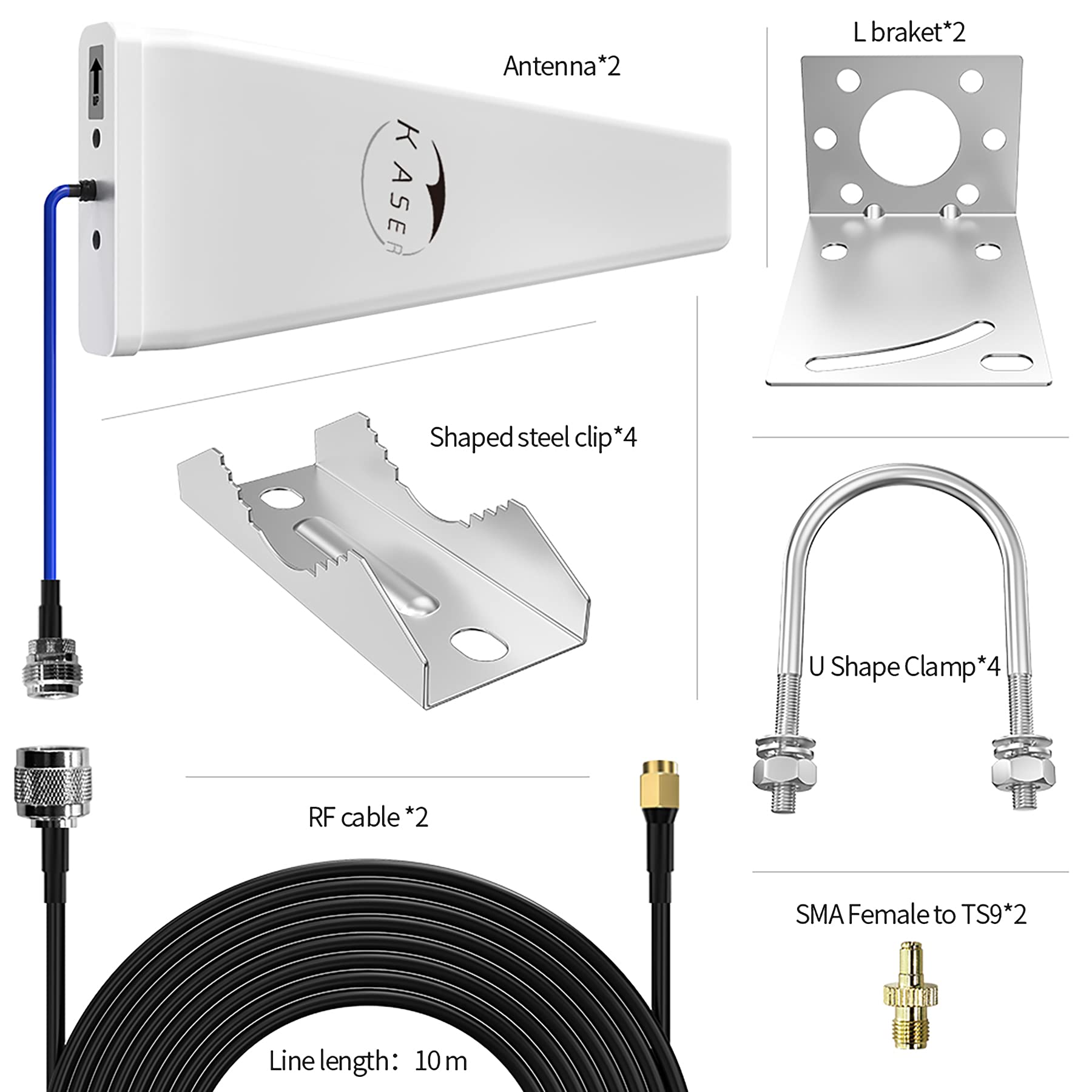 KASER LPDA Antena 4G 5G LTE Exterior Mimo Direccional 698-2700 | 3300-3800 MHz Ganancia hasta 12 dBi Compatible con Router 4g 5g Conector N-SMA con Adaptador TS9 Cable de Baja Perdida 10 Metros