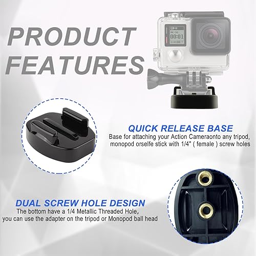 Miniatura 5 de Adaptador de montaje de bola de 1 pulgada para Insta360 con base de liberación rápida para Gopro, compatible con soportes de cabeza de bola RAM