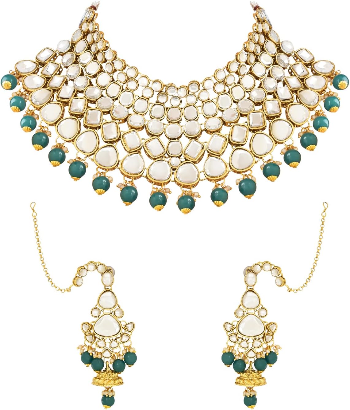 I Jewels Indian Wedding Collection Traditional Ethnic Gold Plated Pearl & Kundan Stone Work Bridal Jewellery Set For Women