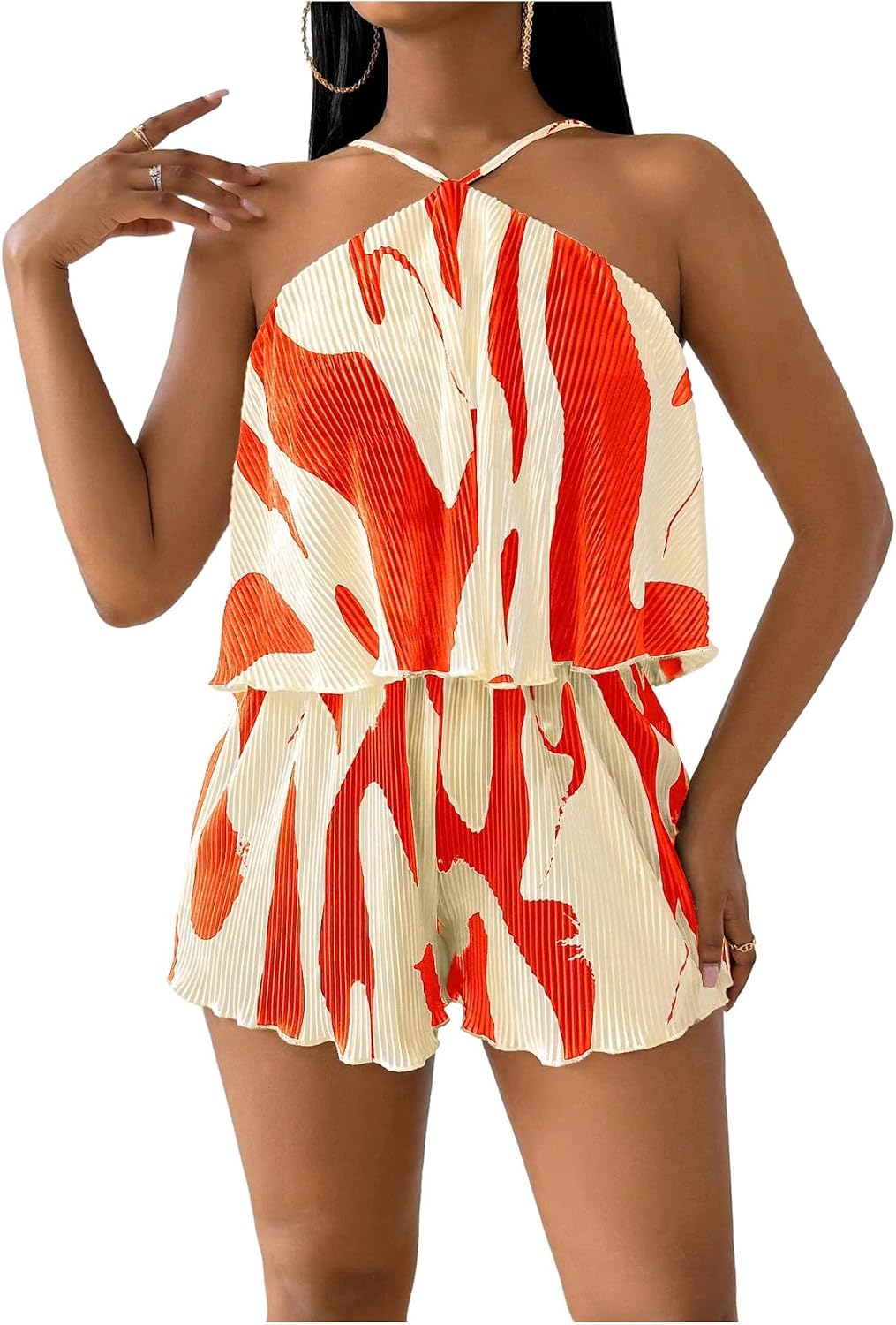 Milumia Women's Color Block Sleeveless Romper Textured Summer Vacation Short Jumpsuits