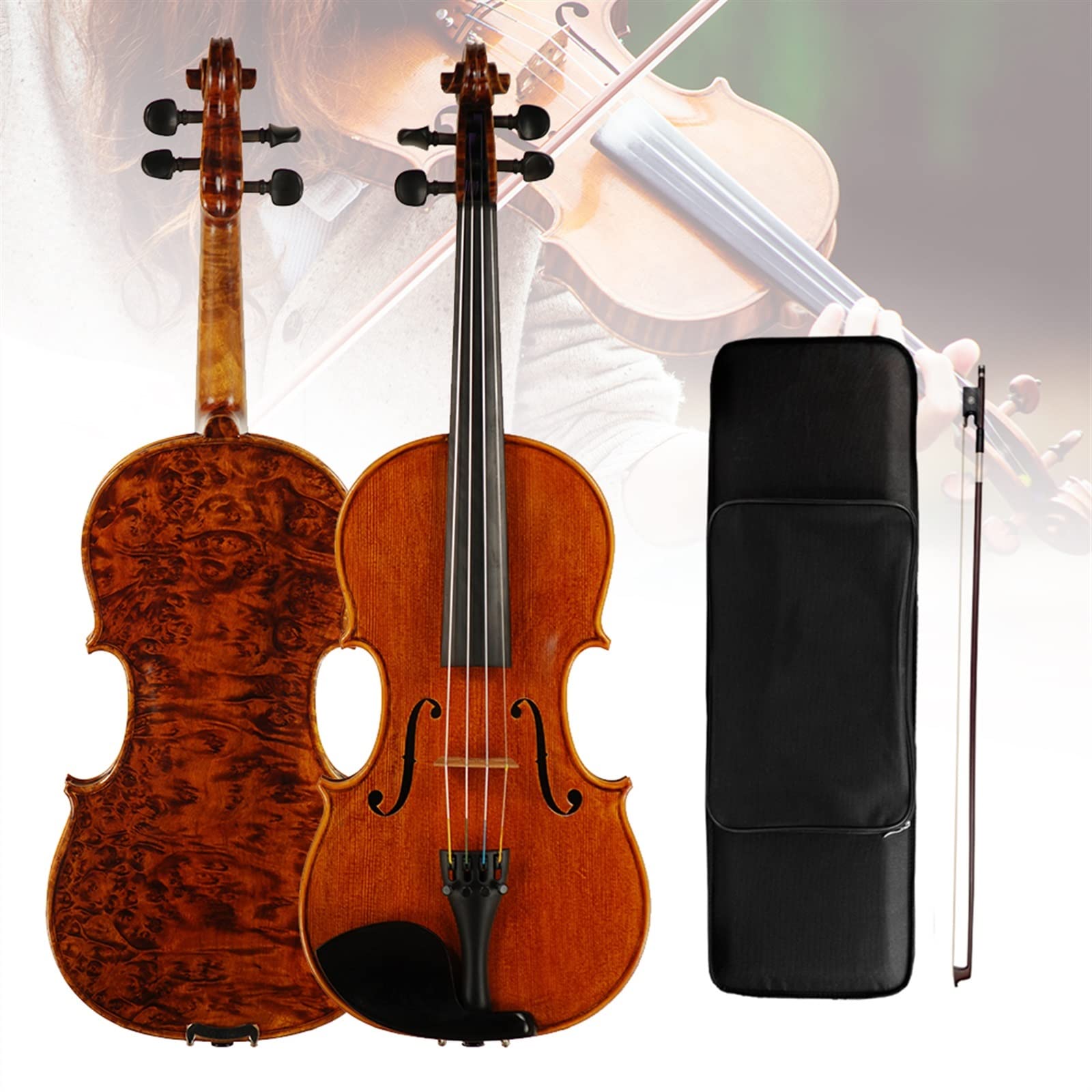 Erwachsene violine 4-saitige Violine Handgefertigte Geige Mit Fichtendecke Ahorn-Rückseite Mit Ebenholz-Griffbrettsaiten Und Koffer-Kit professionelles Violine