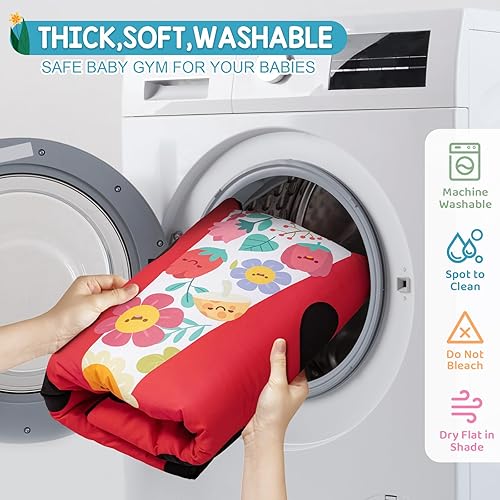 Miniatura 7 de Jyusmile Alfombrilla de gimnasio para bebé, 8 en 1, con 6 juguetes, lavable para actividades visuales, auditivas, sensoriales, desarrollo motor,