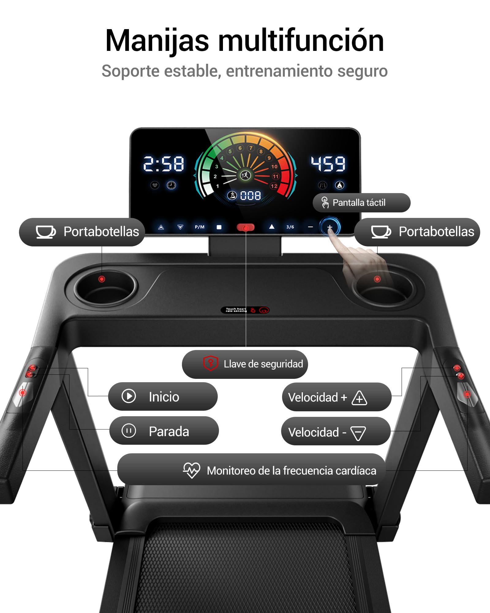 UMAY Cinta de Correr Plegable con Inclinación Automática 20%, 14 KM/H Caminadora Eléctrica con Consola Ajustable en 4 Niveles, 3,5 CV Cinta de Andar con Pantalla LED, hogar y la Oficina 180KG