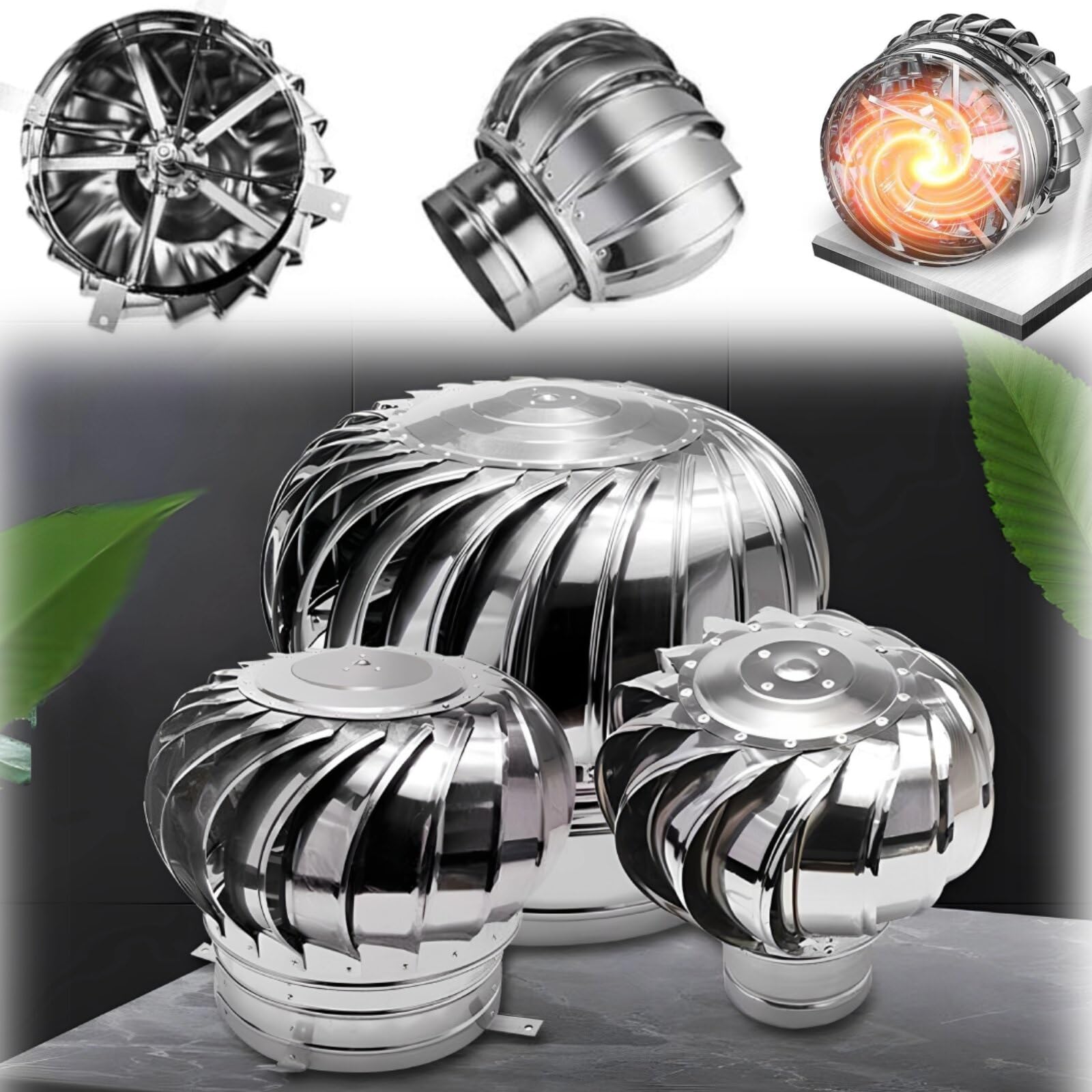 110 150 160 200 250mm Sombrero Chimenea Giratorio, Extractor de Humo de Acero Inoxidable 304, Tapa de Chimenea para una ventilación mejorada(160mm/6.3in)