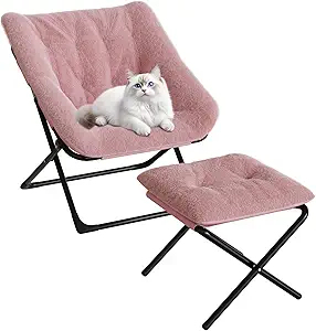 Comfy Chair, Oversized Faux Fur Foldable Lounge Chair for Adults, X-Large Saucer Chair with Sturdy Metal Frame, Plush Accent Chair for Bedroom, Living Room, Dorm - Pink