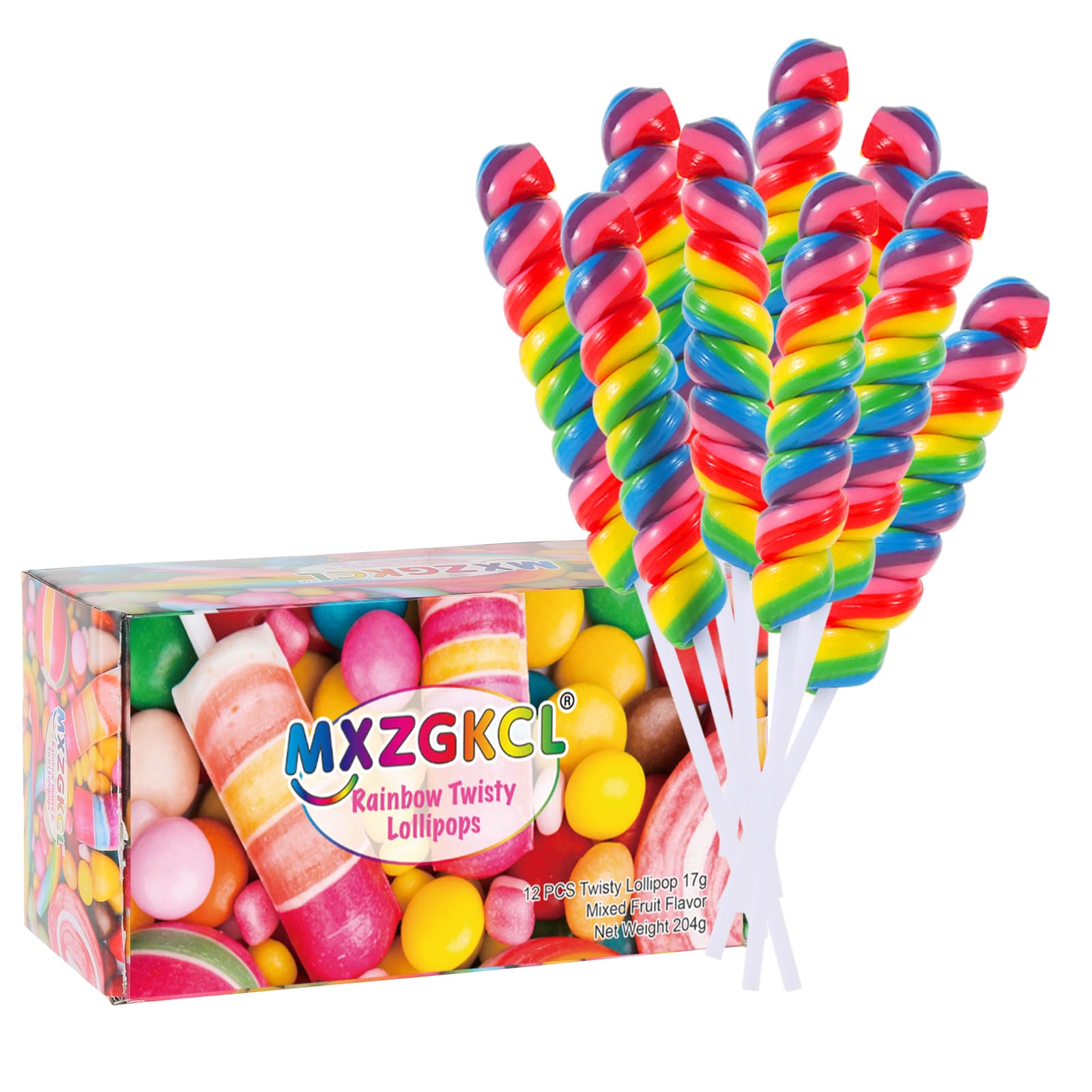 Big Size! 12 Pack Twisty Lollipop, Rainbow Twist and Swirl Lollipops Individually Wrapped Bulk, Kid's Lollipops Candy for Birthday, Net 17g Mixed Fruit Flavor