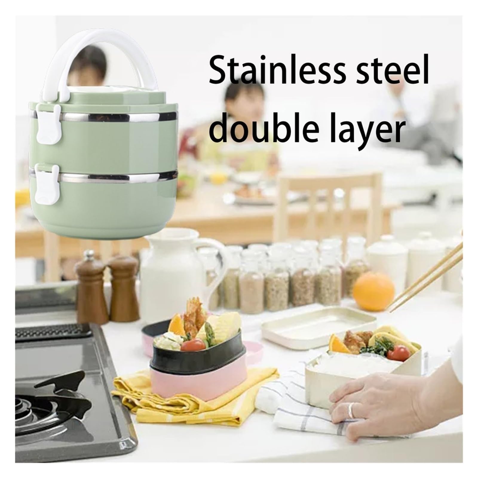 SePkus Scatola per Il Pranzo Bento Box Portatile Isolamento Termico Secchio per la Cena Contenitori per Alimenti Stoviglie da Cucina Scatola per Il Pranzo sigillata Ecologica in Acciaio Inossidabile