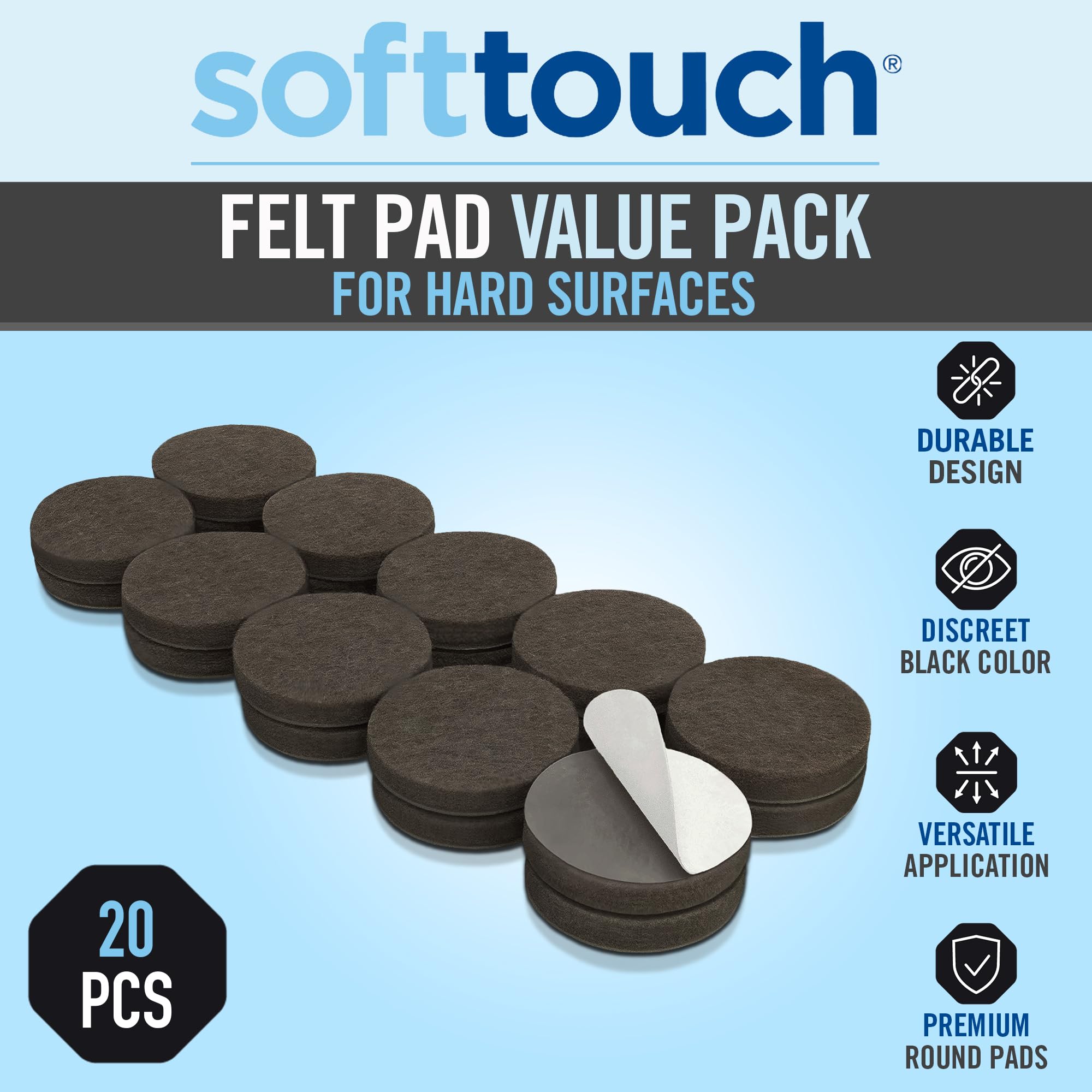 Self-stick 1 "muebles almohadillas de fieltro para superficies duras (16 piezas) – marrón, redondo, marrón, 4728595N