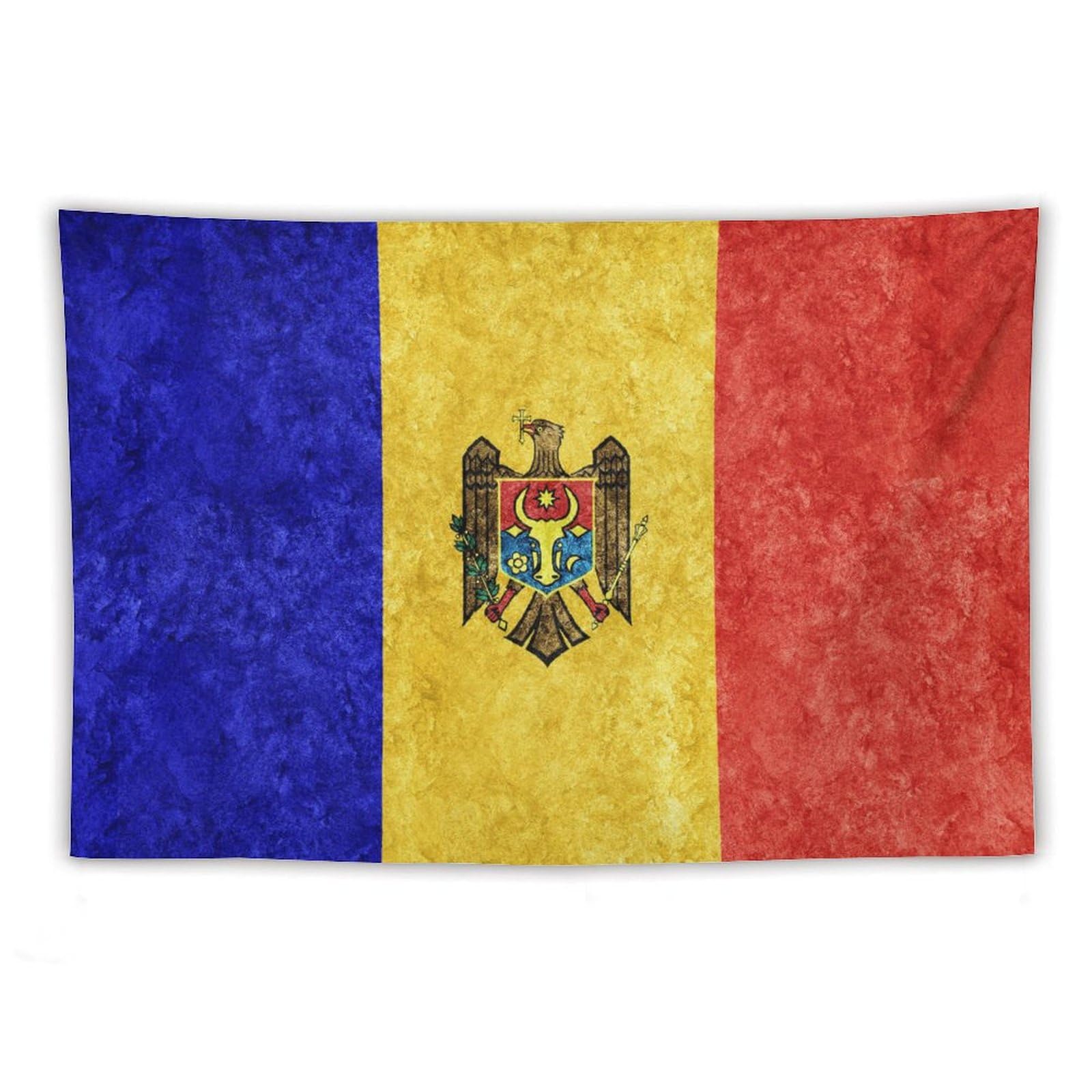 XingFox Moldova Flag Textured Tapestry Wall Hanging National Flag Tapestry for Room Bedroom Dorm Aesthetic Decorations, 60"x90"